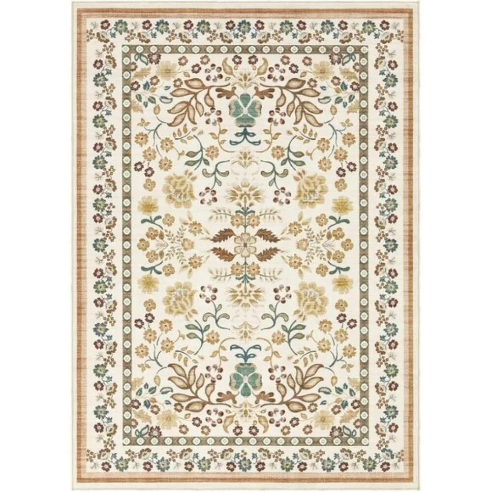 New 5x7 Brown Boho Area Rug, Washable Vintage Floral Non-Slip Low Pile Carpet